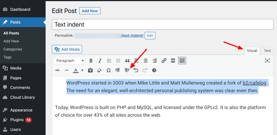 How to Indent in Wordpress